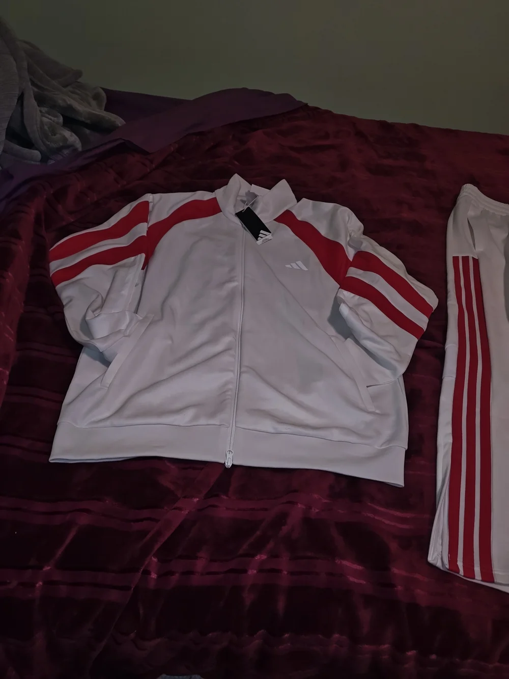 adidas White Track Jacket & Pants Set with Red Stripes